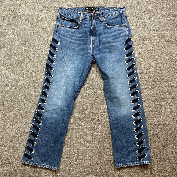 Veronica Beard Ines Lace Up Denim Jeans in Medium Wash Size 27 - Picture 1 of 7